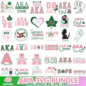 AKA SVG Bundle, Schriftzug, griechische Schwesternschaft (Pink & Grün, 1908) Schwesternschaft Dateien - Cricut bereit, Sofort Download