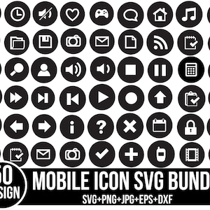 Mobile Icon Set svg Bundle, Icon svg, Blog-Icons, Mail-Icon svg, Essential Icons im Linienstil, Cut Dateien für Cricut, Silhouette