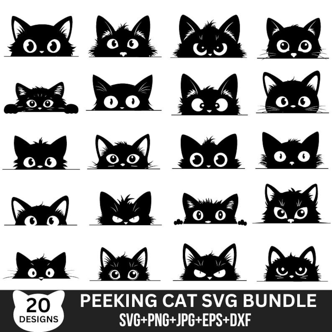 peeking black cat poster, cute cat print, home decor,... Peeking Black Cat SVG Bundle - Silhouette Cut Files - Etsy
