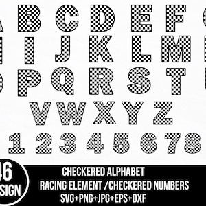 SVG-bundel geblokte vlag Racing-thema - alfabet, cijfers, elementen - vinylstickerbestanden