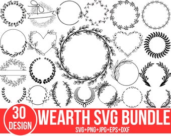 Floral Wreath SVG Bundle: 30 Circle & Laurel Designs (Digital Files)
