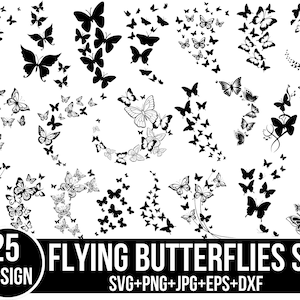 Pacchetto Svg di farfalle volanti, Farfalla png, Farfalla Svg, Svg a strati, Layout di progettazione, Sciame di farfalle svg, Taglia file per Cricut, Silhouette