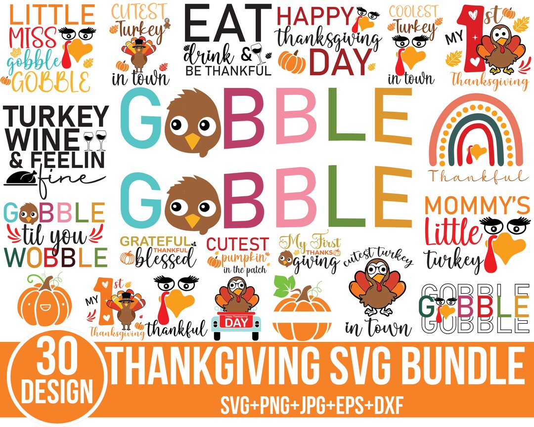 Thanksgiving SVG Bundle: Fall Turkey, Pumpkin Designs (digital Files ...