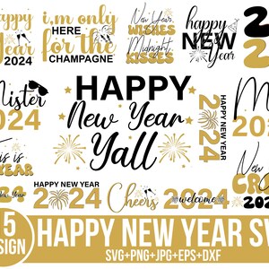 Happy New Year SVG Bundle, Desig de t-shirt fête du nouvel an, PNG du nouvel an, nouvel an tenue svg, chemise de nouvel an, fichier coupé Cricut, Silhouette
