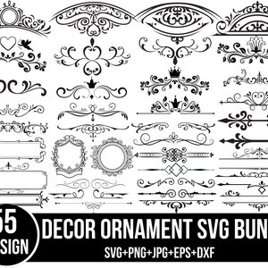花飾り SVG バンドル: 装飾線、ボーダー、装飾模様 (デジタル ファイル)