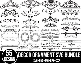 Floral Ornaments SVG Bundle: Decorative Lines, Borders, Flourishes (Digital Files)