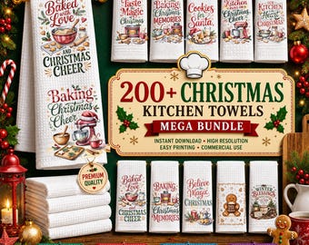 200+ Christmas Kitchen Towel PNG Bundle, Funny Holiday Sublimation Designs (Digital Download)