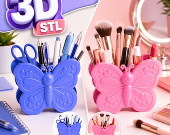 Butterfly Pen Holder STL | Desk Makeup Organizer (Digital Download)