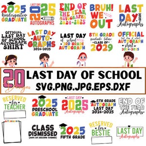 Pacote SVG PNG Último Dia de Aula 2025: Designs de Camisetas com Autógrafos para Alunos e Professores ("Bruh We Out" (Jardim de Infância 2025, Opções de Autógrafos))