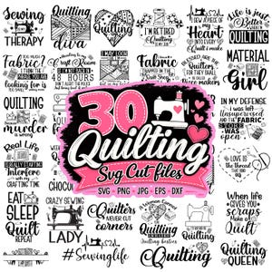 30 Quilten SVG-Bundle | Quilten Zitate SVG Schnittdateien | Nähen SVG Designs | Cricut & Silhouette Dateien | Png Dxf Eps Jpg | Quilter Geschenk