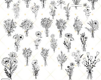 Floral Bouquet SVG Bundle: Wildflower & Minimalist Designs (Digital Download)