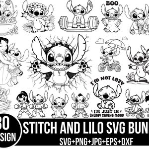 Pacchetto SVG Stitch e Lilo, Stitch svg, Angelo svg, Coppia Stitch svg, Stitch e Lilo Clipart, File Cricut, Vettore digitale, Download istantaneo