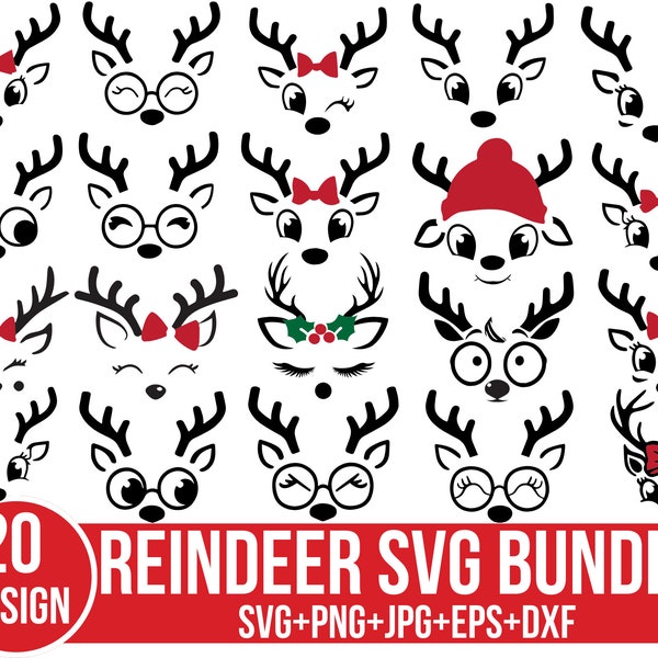 Reindeer Svg Bundle, Reindeer Face Svg, Girl Reindeer Svg, Christmas Deer Svg, Cute Unicorn, Rudolph Svg, Deer SVG, Cute Reindeer,For Cricut