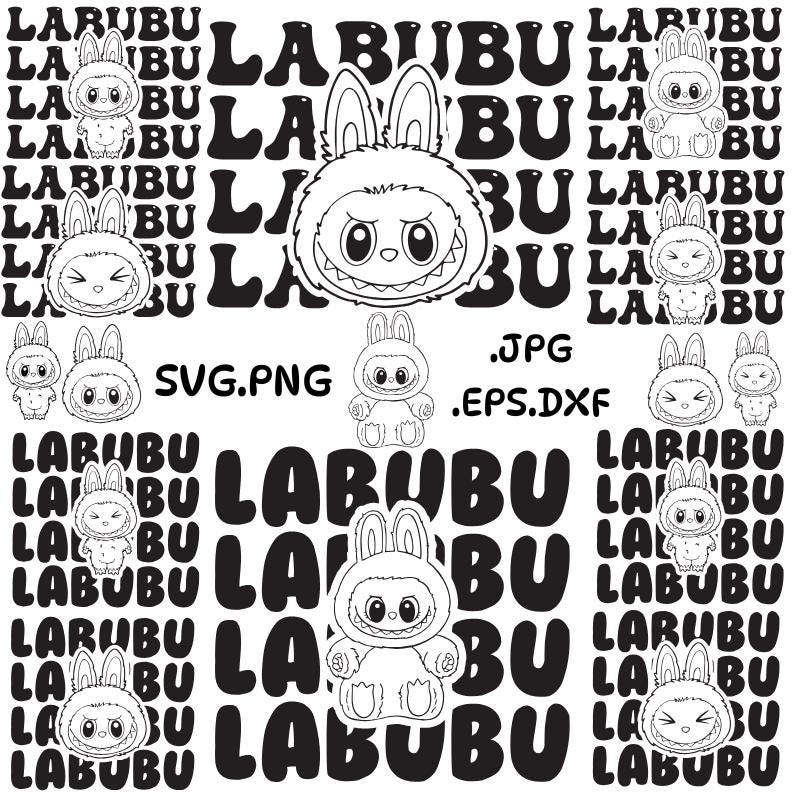 Labubu character designs: SVG, PNG, EPS, Dxf, Silhouette. Color changeable, instant download.