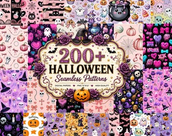 Halloween Seamless Digital Paper Patterns: 200+ Printable PNG Backgrounds for Scrapbooking, Instant Download