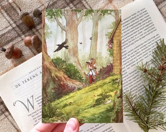 Wizard Postcard, Watercolor Forest Art Print, Magic Nature Greeting Card