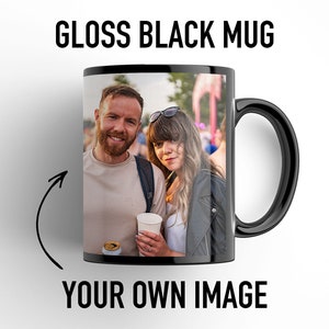 Mug photo personnalisé : Mug noir brillant personnalisé
