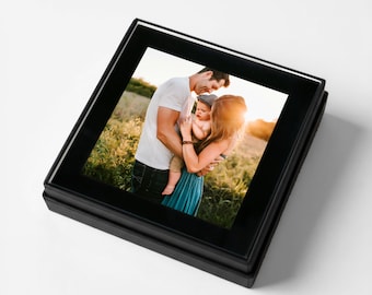 Personalised Photo Glass Coaster - Black Square Gift Box - Custom Housewarming Gift