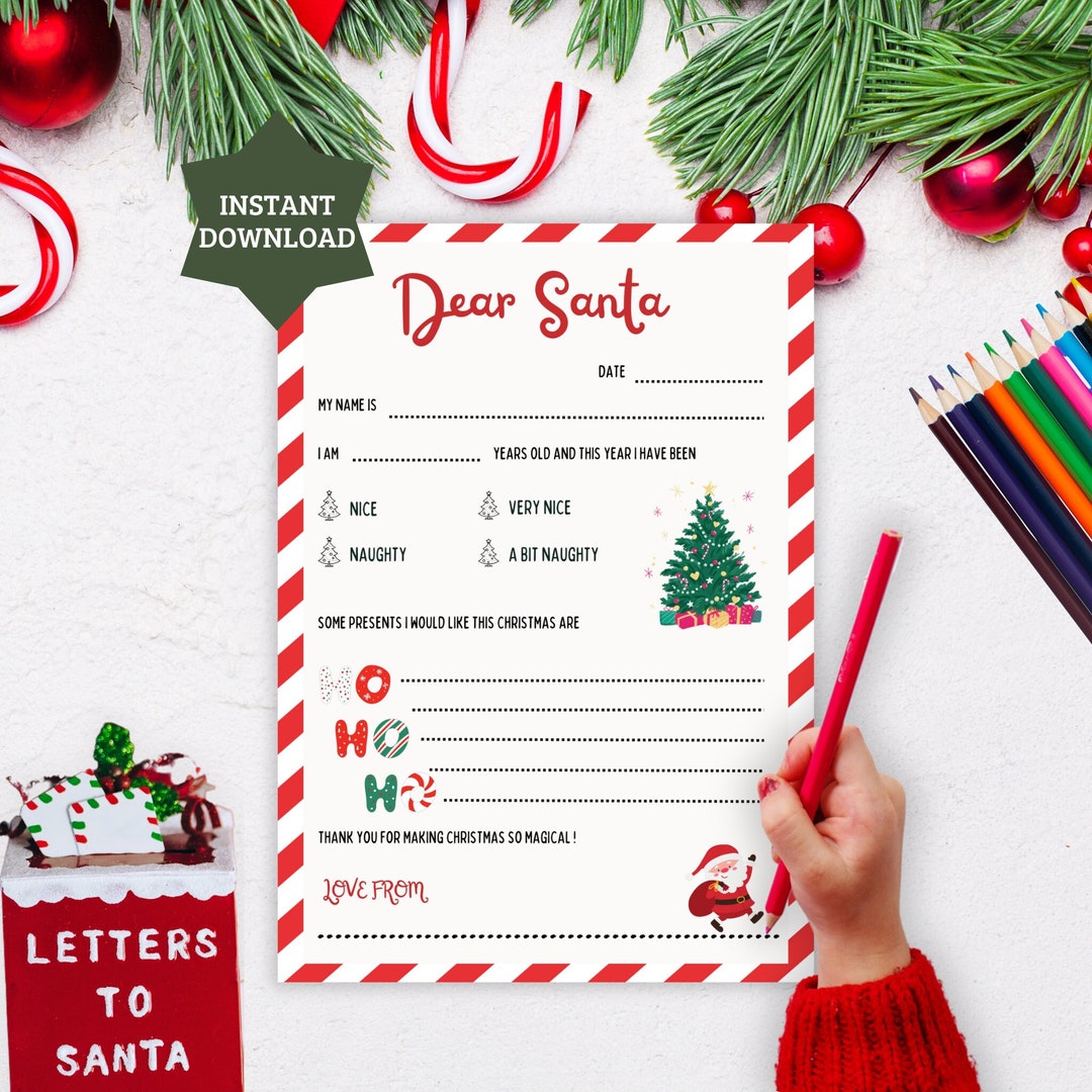 Kids Letter To Santa Printable Santa Claus Letter Christmas Etsy