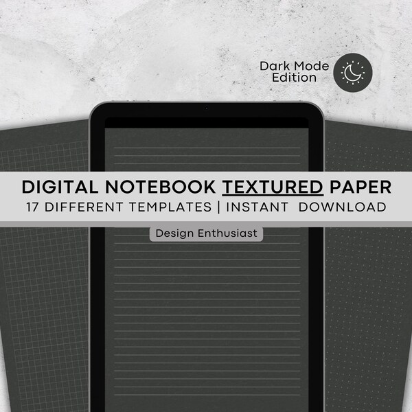 Dark Mode Digital Notebook Textured Paper For Goodnotes Notability iPad Exclusive Instant Download PDF For iPad Tablet Student Note Taking