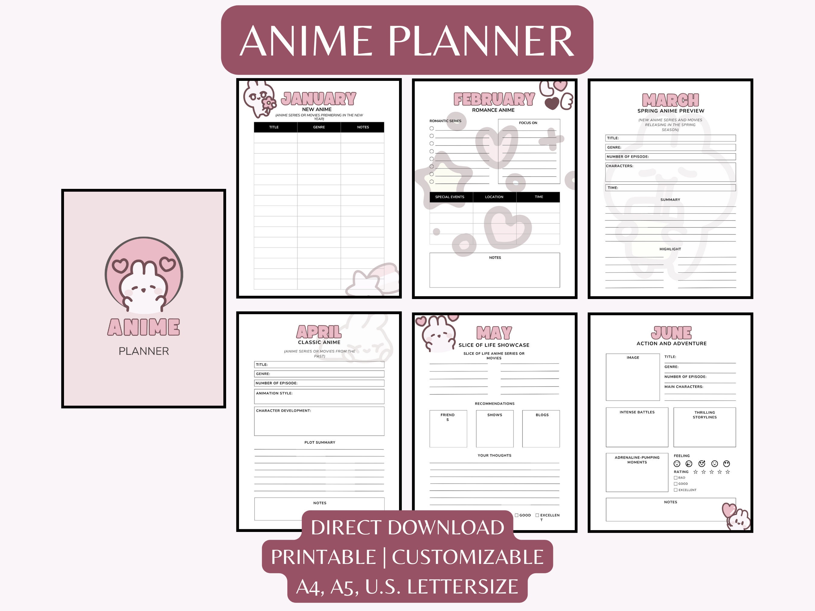 Anime Planner Printable, Anime Manga Journal Adult, Movie Planner, Cute ...