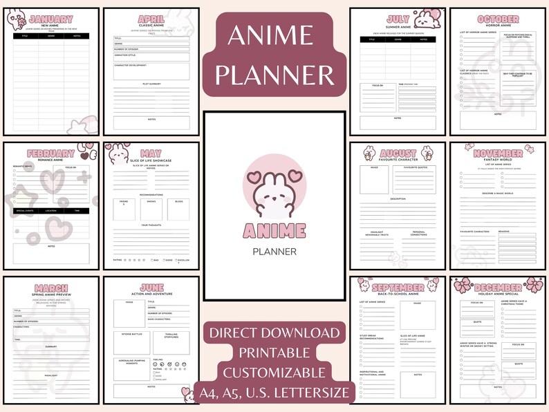 Anime Planner Printable, Anime Manga Journal Adult, Movie Planner, Cute ...