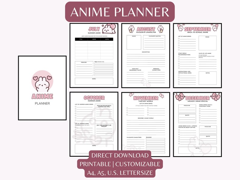 Anime Planner Printable, Anime Manga Journal Adult, Movie Planner, Cute ...
