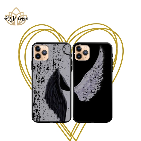 Coque pour téléphone amour couple assortie pour couple ailes d'ange et de diable pour couple Coque pour iPhone 14, cadeau pour elle, cadeau pour petite amie, cadeau couple