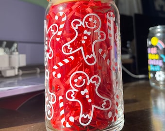 Taza de vidrio GINGERBREAD // Vaso de café // Taza de lata de vidrio // Taza de lata de cerveza