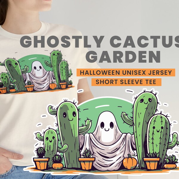 Ghostly Cactus Garden Halloween Unisex Jersey Short Sleeve Tee