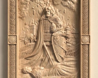 Medieval Warrior Relief STL File for CNC Wood Carving Knight Wall Art 3D Model