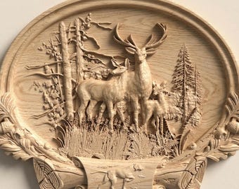 Woodland Deer Family Relief STL voor muurkunst CNC-frees