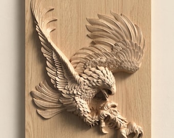 Eagle Relief STL File for CNC Wood Carving with Flying Predator Wall Art Design