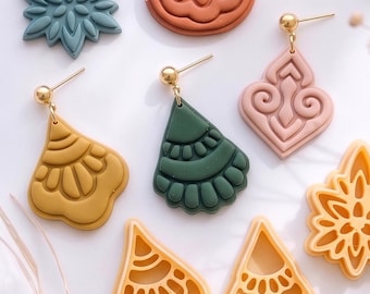 Boho Floral Polymer Clay Cutter Set, Petal Drop Shapes with Imprint for Earrings