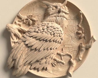 Owl Relief STL for CNC Router Wall Art, Dark Academia Wood Carving Decor