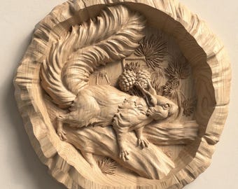 Squirrel Relief STL File for CNC Router Rustic Woodland Wall Art