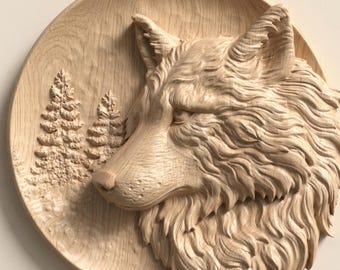 Wolfskopf Relief STL für CNC-Fräser, Waldwandkunst Holzschnitzerei 3D Modell