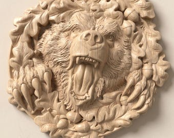 Grizzly Bear Relief STL File for CNC Wood Carving Wildlife Wall Art 3D Model
