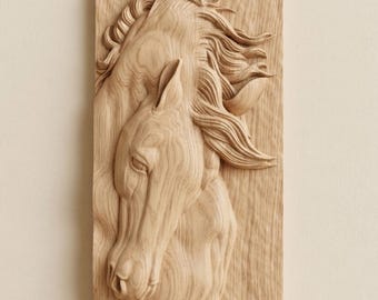 Pferdekopfrelief STL für CNC Holzschnitzerei Rustikale Bauernhauswandkunst