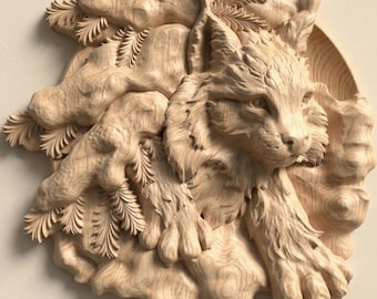 Wild Cat STL Relief, Rustic Animal CNC Wall Art File