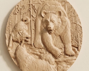 Bear vs Wolf Relief STL File for CNC Router Wildlife Wood Wall Art