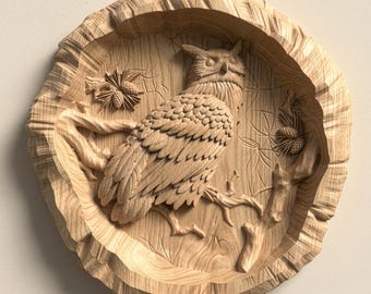 Rustic Owl Relief STL for CNC Router Wall Art, Live Edge Wood Carving Decor