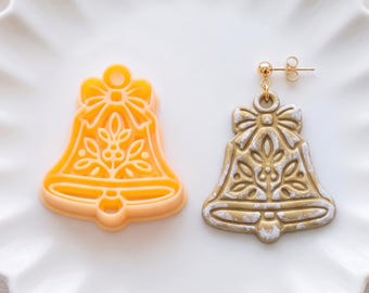 Ruscus Berry Bow Christmas Bell Clay Cutter for Holiday Earrings & Pendants