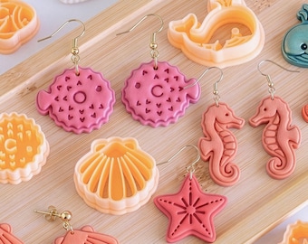 Ocean Shapes Clay Cutter Set, Sea Creatures Imprint for Earrings & Charms