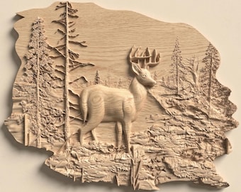 STL-bestand landschapsreliëf hert voor CNC-router houtsnijwerk muurkunst rustiek decor
