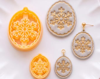 Oval Snowflake Ornament Clay Cutter for Winter Earrings & Pendants