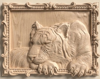 Sleeping Lioness Relief STL for CNC Router Protective Wall Art Wood Carving Model