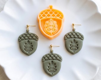 Scandi Folk Leaf Acorn Clay Cutter with Leaf Imprint for Fall Earrings