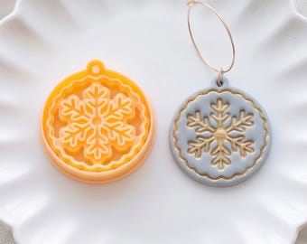 Round Snowflake Ornament Polymer Clay Cutter for Winter Earrings & Pendants