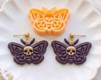 Skull Moth Clay Cutter with Embossed Imprint for Gothic Halloween Earrings
